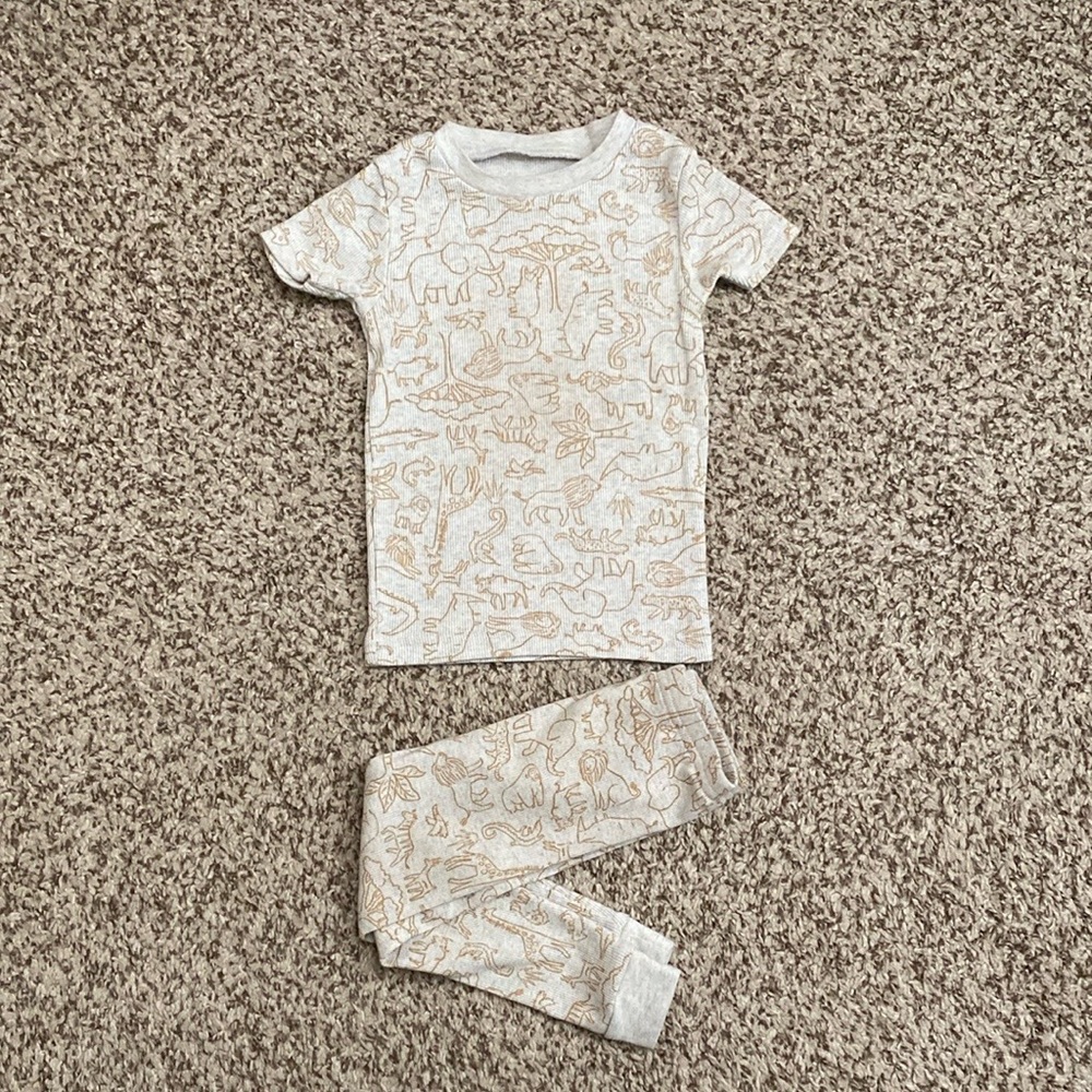 NWOT Carter's Ribbed Knit Safari Animals Toddler Pajama Set